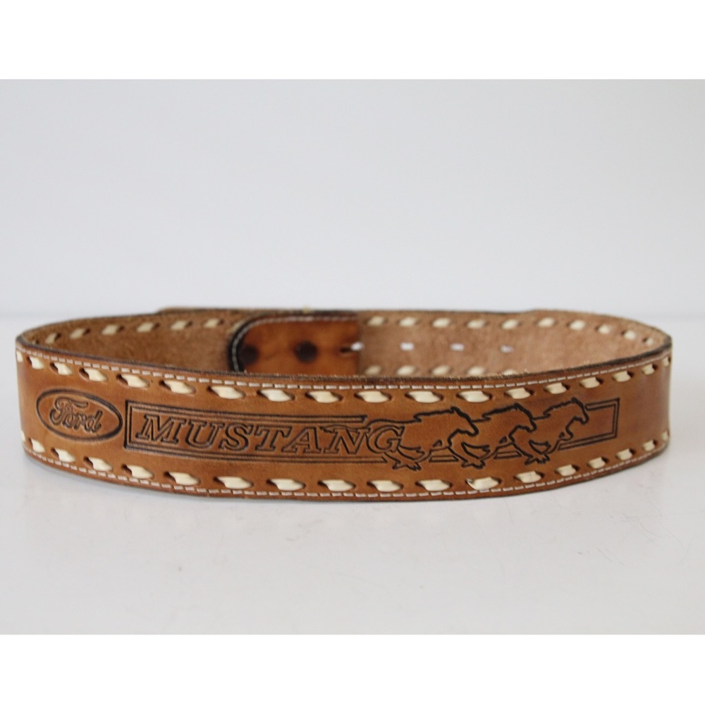 VTG Ford Mustang Tooled Brown Leather Belt 28 / XS